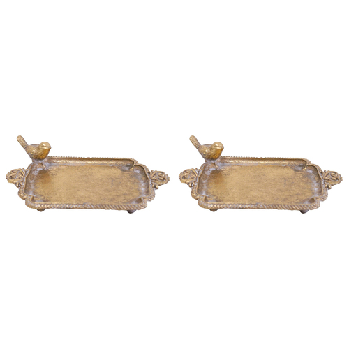 2PK LVD Resin Trinket Tray Bird Home/Lounge Decor 14.3cm Gold