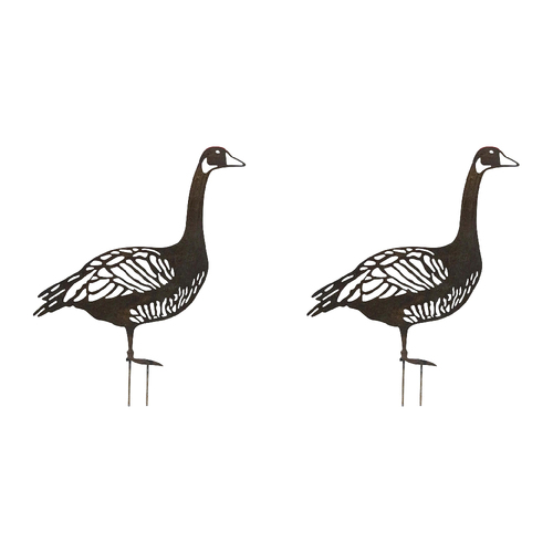 2PK LVD Metal Garden Stake Goose Waddles Outdoor Lawn/Yard Decor 58cm