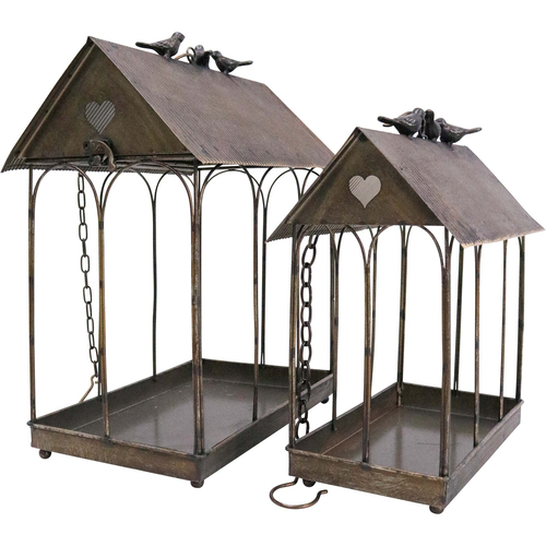 2pc LVD Metal Bird Feeder House Garden/Yard Decor - Brown