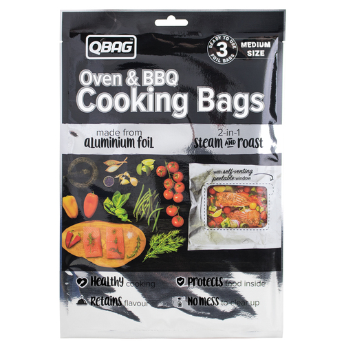 3pc Qbag Aluminium Foil Cooking Bags 21x30cm Medium 