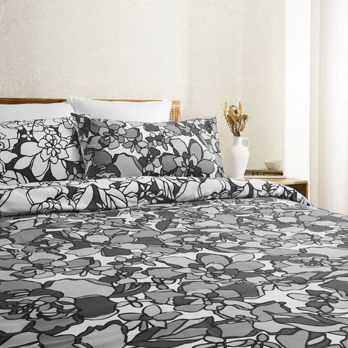 Tontine King Bed Aalia Cotton Quilt Cover Set Charcoal