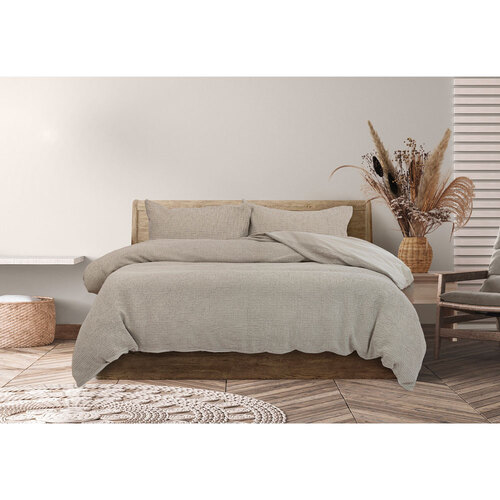 Algodon Ranch Cotton Waffle Quilt Cover Set Queen Bed - Sand