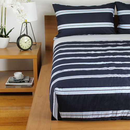 Jason Commercial King Single Bed Hudson Stripe Quilt Cover Set 160x210cm Navy/Spring Blue