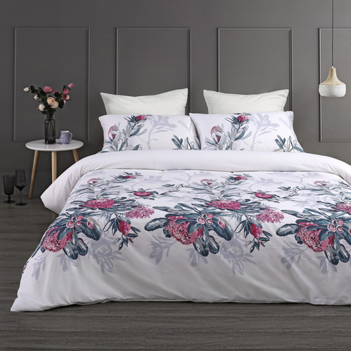 Onkaparinga King Bed Printed Cotton Quilt Cover Set w/Pillowcases Waratah