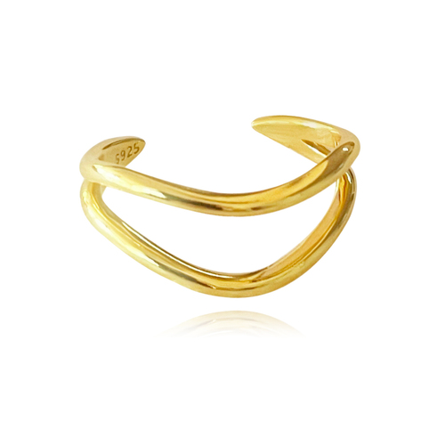 Culturesse Rue Artisan 2cm Twin Line Adjustable Open Ring - Gold Vermeil