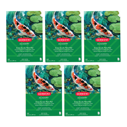 Derwent Academy Art Craft Acrylic Paint Paper Pad A4 Portrait 12 Sheet 5PK