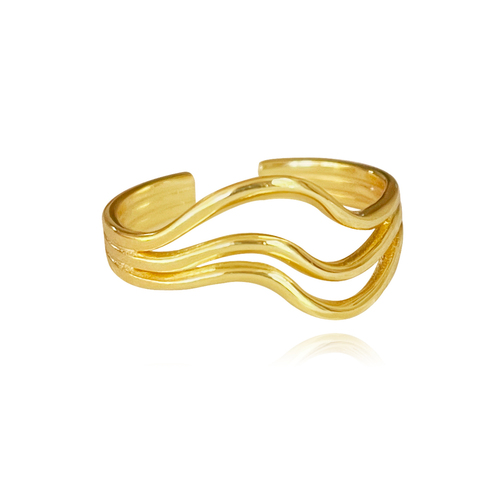 Culturesse Selene Artisan Lining Adjustable 2cm Open Ring - Gold Vermeil