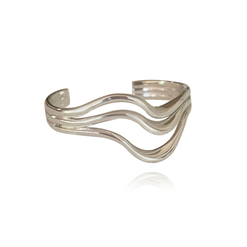 Culturesse Selene Artisan Lining Adjustable 2cm Open Ring - Silver