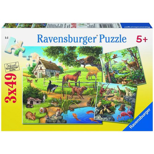 3x49pc Ravensburger Forest Zoo & Pets Kids/Childrens Jigsaw Puzzle 5+