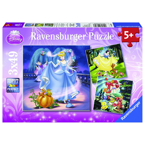 3x49pc Ravensburger Disney Snow White Cinderella Ariel Jigsaw Puzzle 5+