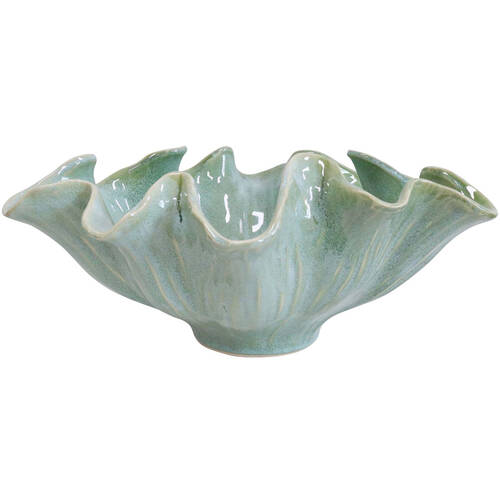 LVD Ceramic Wave Bowl Tabletop Home Decor 35.5cm French Green