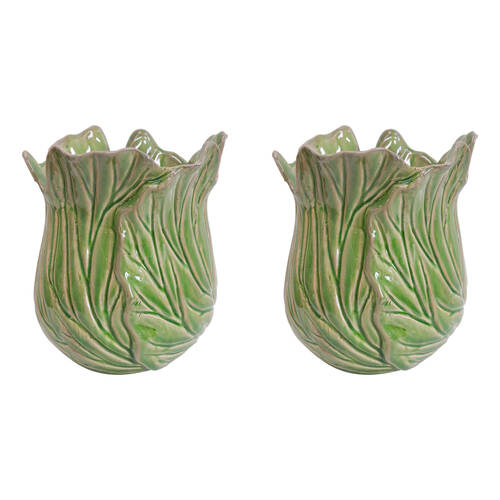 2PK LVD Ceramic Cabbage Flower Vase Home Decor Green Medium