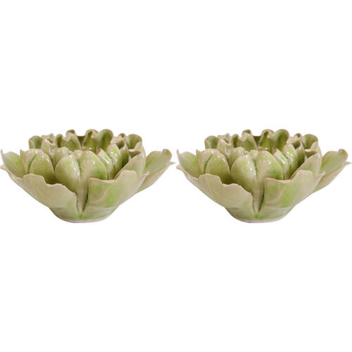 2PK LVD Ceramic Tealight Candle Holder Display 14.5cm - Green