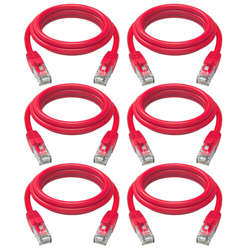 6PK Cruxtec RJ45 Internet LAN 30cm CAT6 10GbE Ethernet Cable - Red