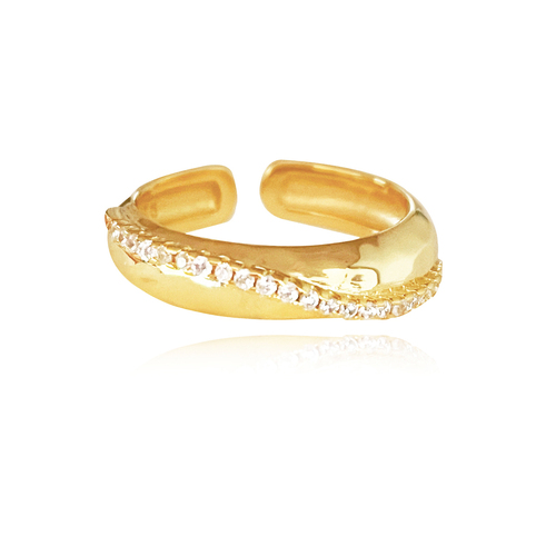 Culturesse Astre Artisan Diamante Wave 2.2cm Open Ring - Gold Vermeil