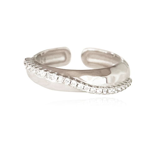 Culturesse Astre Artisan Diamante Wave Adjustable 2.2cm Open Ring - Silver