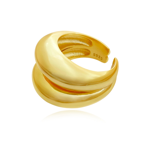 Culturesse Chanelle Luxury Twin Dome 2.5cm Open Ring - Gold