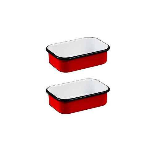 2x Urban Style Enamelware Multi Purpose Rect Tray 14.5cm Red/White Inner/Black Rim