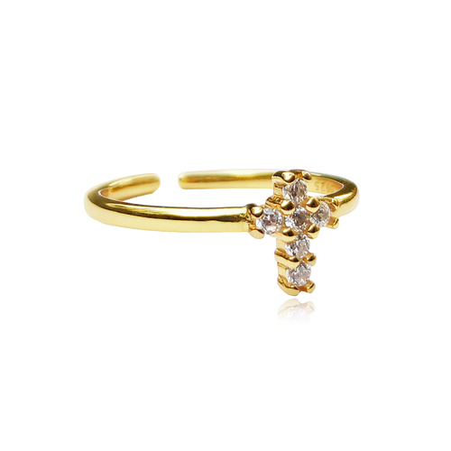 Culturesse Chantria Fine Cross Adjustable 2cm Open Ring - Gold