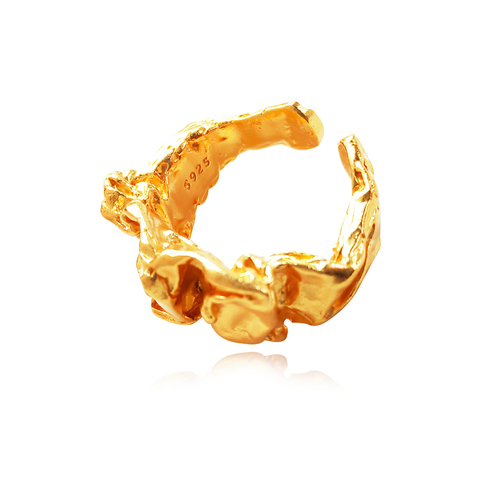 Culturesse Ezra Sculpture Adjustable 2.4cm Open Ring - Gold