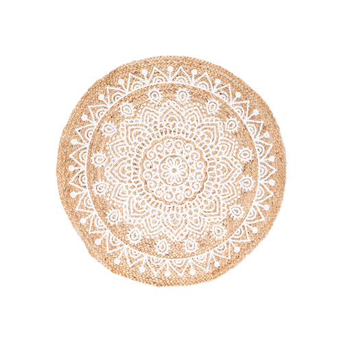 DWBH Round 120cm Printed Jute Rug Decor - Natural/White