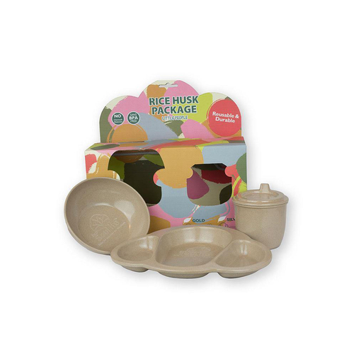 3pc EcoSouLife Reusable Rice Husk Baby Bowl/Plate/Cup Set - Beige