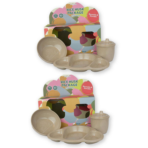 2x 3pc EcoSouLife Reusable Rice Husk Baby Bowl/Plate/Cup Set - Beige