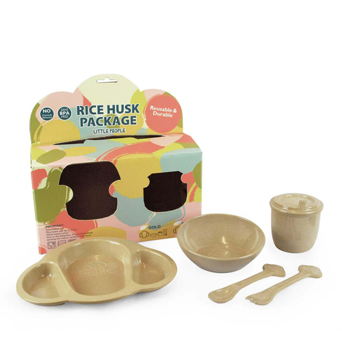 5pc EcoSouLife Reusable Rice Husk Baby Feeding Set - Beige