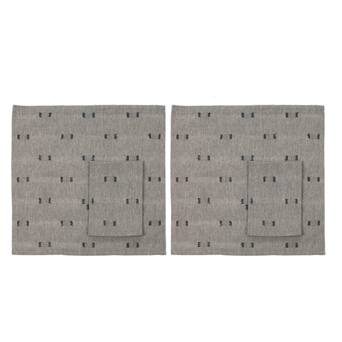 2x 4pc Belle Tuft Cotton Napkin Set 40x40cm Square - Dark Slate