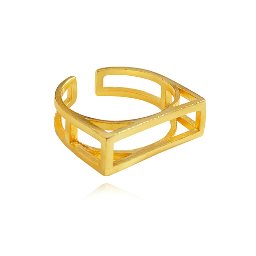 Culturesse Henrietta Sculptural Frame Adjustable 2cm Open Ring - Gold