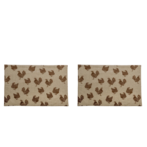 2x 4pc Belle Henrietta Cotton Placemat Set Set 48x33cm Rectangle - Earth Brown