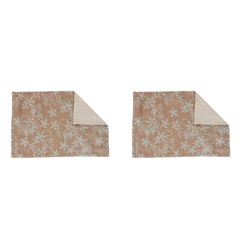 2x 4pc Belle Myrtle Chambray Placemat Set 48x33cm Rectangle - Clay