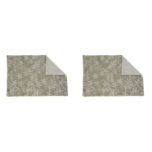 2x 4pc Belle Myrtle Chambray Placemat Set 48x33cm Rectangle - Sage