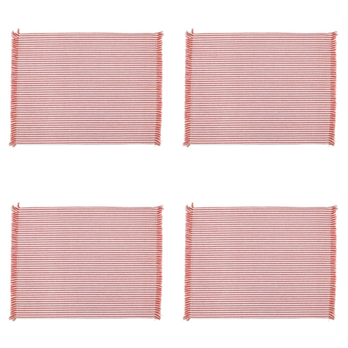 4x 4pc Belle Abby Stripe Cotton Blend 2-Side Placemat Set 48x33cm -Terracotta