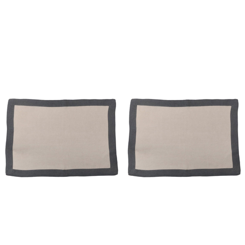 2PK Belle Elegance Linen Placemat 48x33cm Rectangle - Storm