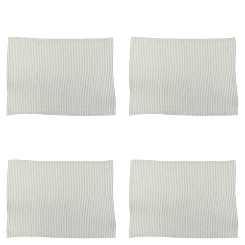 4PK Belle Linen Stripe Placemat 48x33cm Rectangle - Sky Grey