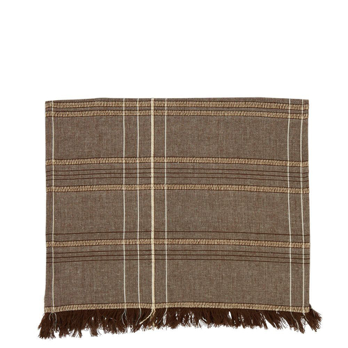 Belle Textured Check Cotton Table Runner 150x45cm Rectangle - Earth Brown