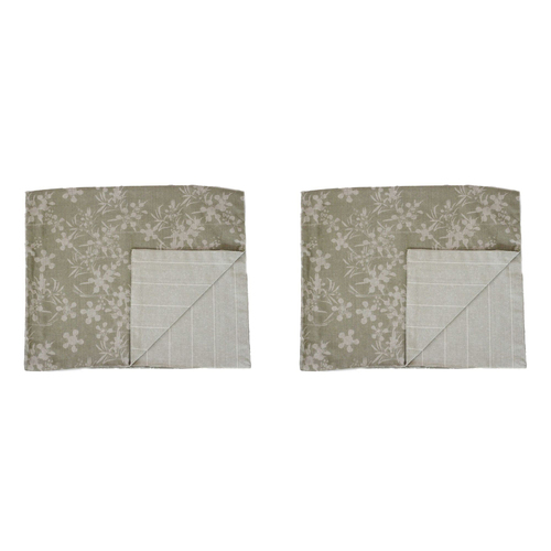 2PK Belle Myrtle Chambray Table Runner 150x45cm Rectangle - Sage