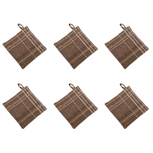 6PK Belle Textured Check Cotton Pot Holder/Trivet 20x20cm Square - Earth Brown