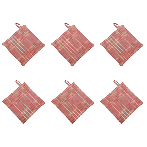 6PK Belle Textured Check Cotton Pot Holder/Trivet 20x20cm Square - Fig