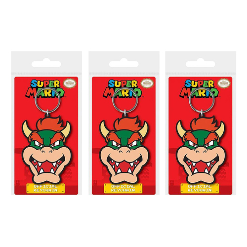 3PK Super Mario Themed Kids/Childrens Videogame Bowser Rubber Keyring