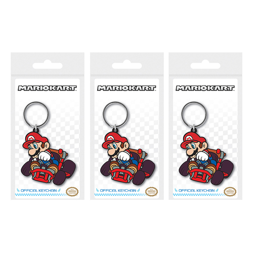 3PK Mario Kart Themed Kids/Childrens Videogame Drift Rubber Keyring 