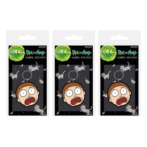 3PK Adult Swim Rick and Morty Themed Morty's Face Durable Rubber Keyring