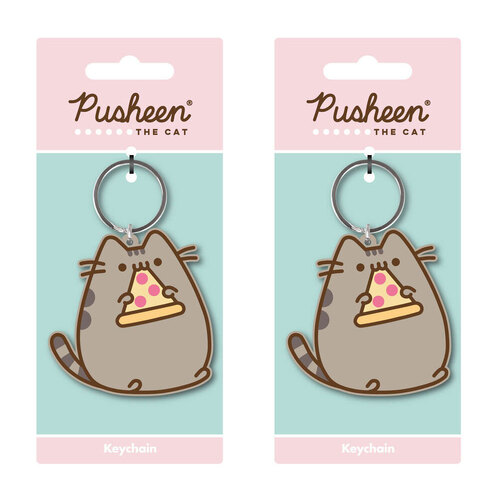 2PK Pusheen Cat Pizza Soft Rubber PVC Collectable Keyring