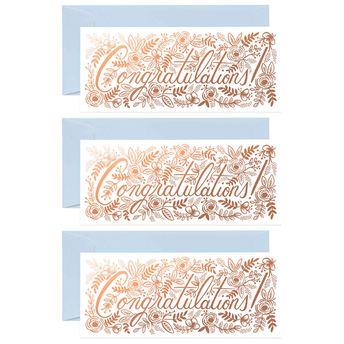 3PK Rifle Paper Co Champagne Floral Congrats No. 10 Single Long Card 23.5cm