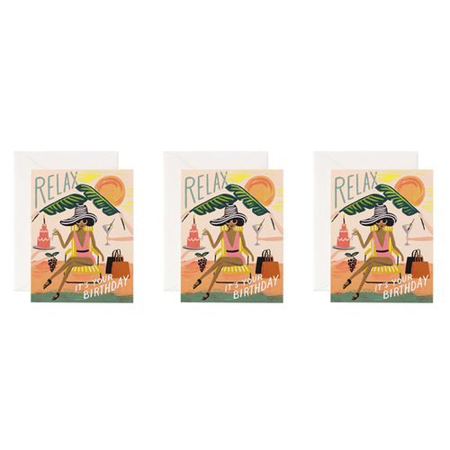 3x Rifle Paper Co 10.7x14cm Blank Single Greeting Card w/ Envelope - Relax Birthday