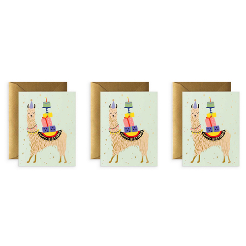 3x Rifle Paper Co 10.7x14cm Blank Single Greeting Card w/ Envelope - Llama Birthday