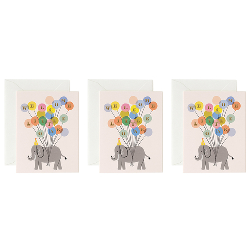 3x Rifle Paper Co 11x14cm Blank Single Greeting Card w/ Envelope - Welcome Elephant