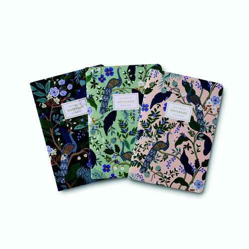 3Pc Rifle Paper Co Stitched Ruled Notebooks Large - Peacock