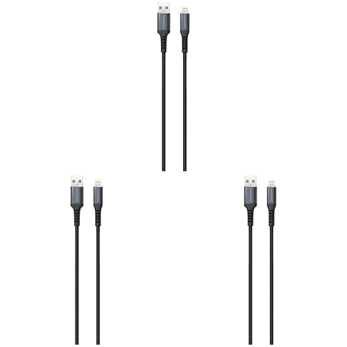 3PK Rockrose Powerline AL 2.4A 8-Pin Fast Charge & Data Sync Cable 1M